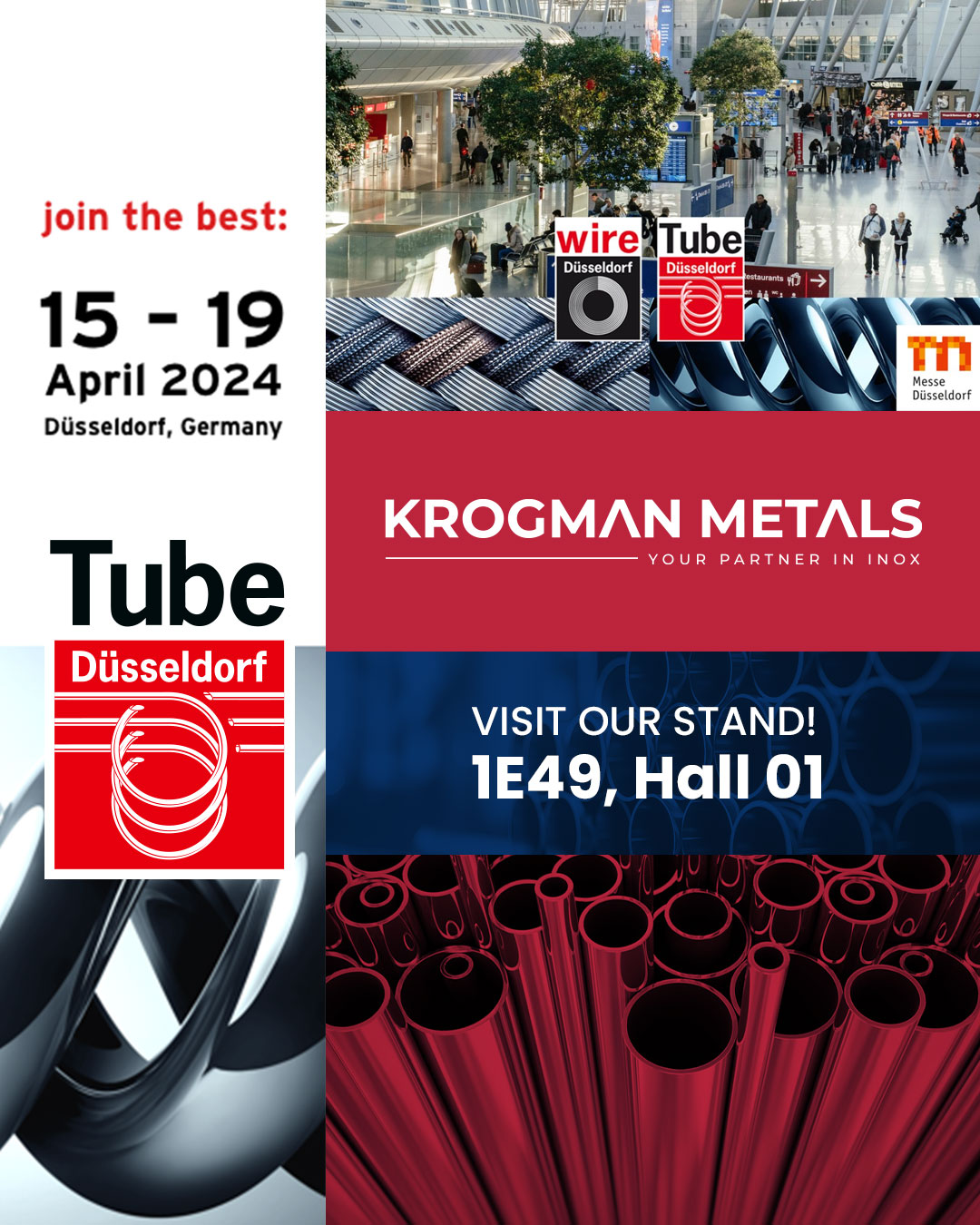 Mark your calendars: Krogman Metals BV is exhibiting at Tube 2024 (April 15-19) in Düsseldorf, Germany!  Find us at Hall 01, Booth 1E49. Don't miss out - we look forward to seeing you there!